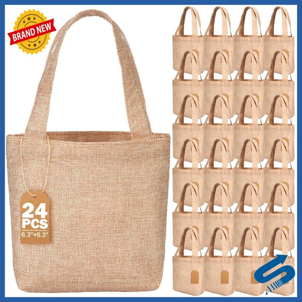 Mini Burlap Tote Bags with Handles Reusable Wedding Party Supplies Bulk Set